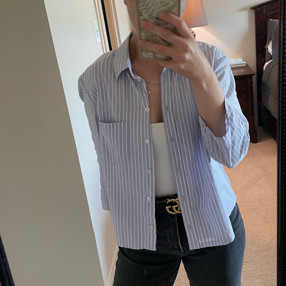 Aritzia Babaton Cropped Oxford Twill Button Down Shirt Size Small
